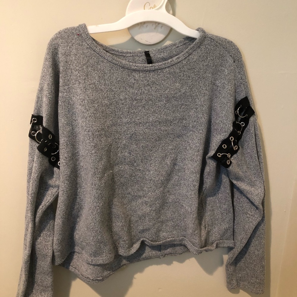Grey long sleeve shirt with sleeve detailing